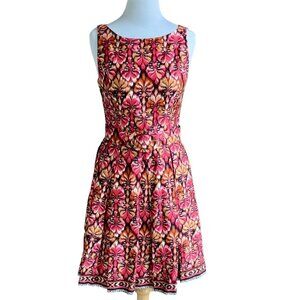 MUSE SLEEVELESS ZIP PLEATED BOTTOM 6 MULTI COLORED ABSTRACT PATTERN DRESS NWOT